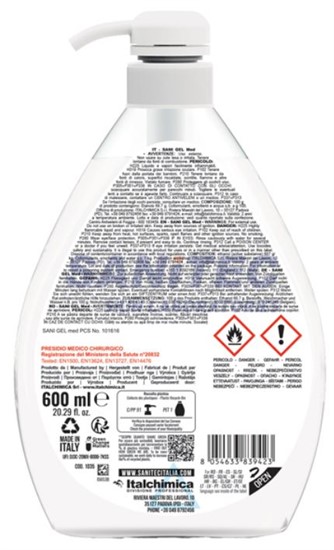 SANI GEL MED IGIENIZZANTE MANI 600 ML SANITEC 1035